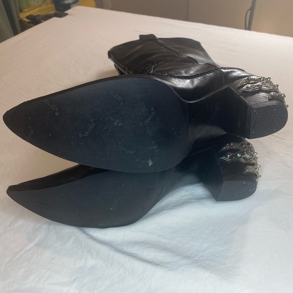 Giuseppe Zanotti Mid Calf Black Leather Cowboy Western Boots Embellished… - Picture 4 of 7